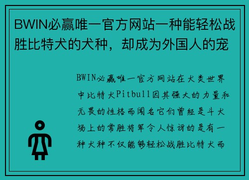 BWIN必赢唯一官方网站一种能轻松战胜比特犬的犬种，却成为外国人的宠物，网友们纷纷惊叹不已 - 副本