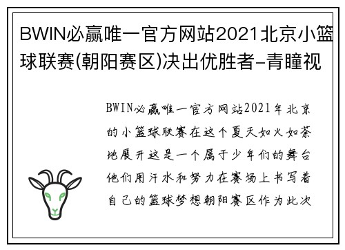 BWIN必赢唯一官方网站2021北京小篮球联赛(朝阳赛区)决出优胜者-青瞳视角 - 副本 (2)